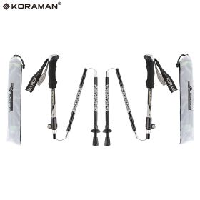KORAMAN 1pair Carbon Fiber Collapsible Hiking Trekking Walking Pole Sticks; Lightweight Folding Quick-Lock System With Carrying Bags