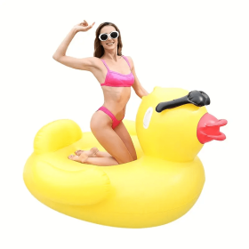 1pc, Inflatable Duck Pool Float,Swimming Ring Inflatable Big Yellow Duck Floating Row/Giant Yellow Floating Object For Adults & Kids Water Fun