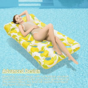 Lemon Print Inflatable Pool Lounger With Headrest Tanning Pool Lounge Float, Inflatable Swimming Pool Lounger Mattress Summer Pool Floats For Adults