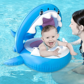 Cartoon Inflatable Big Shark Swimming Ring, Children's Pool Water Play Survival Ring, Inflatable Foldable Swimming Ring Sunshade