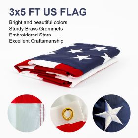 3x5 FT 210D Polyester American Flag; Embroidered Stars; Sewn Stripes; Brass Grommets US Flag Outdoor USA Flags