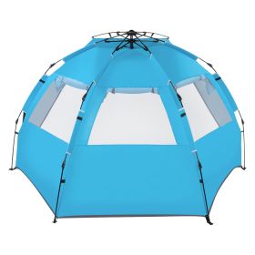 Fiberglass Pole Oxford Cloth Quick-Open Free Ride Beach Tent Blue  YJ