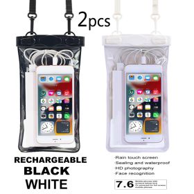 2pcs Oversized Mobile Phone Waterproof Dustproof Bag Touch Screen For Diving Swimming Sealing (Color: 2pcs- White+Black)