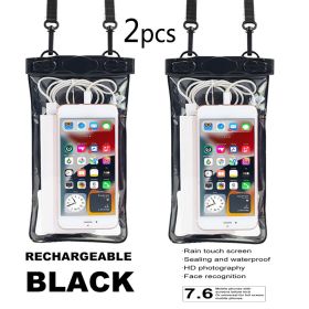 2pcs Oversized Mobile Phone Waterproof Dustproof Bag Touch Screen For Diving Swimming Sealing (Color: 2pcs- Black)