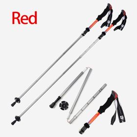 Lightweight 5-section Foldable 7075 Trekking Pole Hiking Pole (Color: Red)