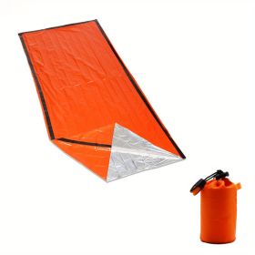 1pc Coldproof Warm Portable Single Sleeping Bag; With Drawstring Pocket And Whistle For Outdoor Travel Camping First Aid (Color: Orange)