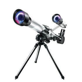 HD Astronomical Telescope Children Students Toys Gift Stargazing Monocular Teaching Aids for Science Experiment Simulate/Camping (Color: Silver)