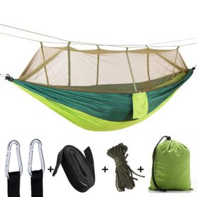Camping Hammock with Mosquito Net Ultralight Portable Nylon Outdoor Windproof Anti-Mosquito Swing Sleeping Hammock (Color: Green)
