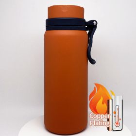 25oz Copper Plating Vaccum Thermo Water Bottles With Wide Mouth For Indoor And Outdoor Use (Color: Orange)