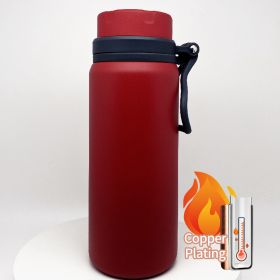 25oz Copper Plating Vaccum Thermo Water Bottles With Wide Mouth For Indoor And Outdoor Use (Color: Red)