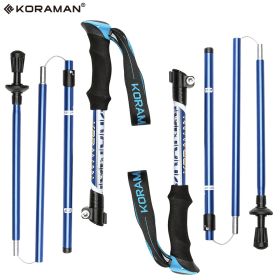 KORAMAN 1pair Collapsible Trekking Poles; 37-43" Adjustable Lightweight Quick-Lock Hiking Walking Sticks With Carrying Bags (Color: Blue)