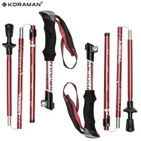 KORAMAN 1pair Collapsible Trekking Poles; 37-43" Adjustable Lightweight Quick-Lock Hiking Walking Sticks With Carrying Bags (Color: Red)