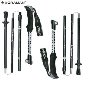 KORAMAN 1pair Collapsible Trekking Poles; 37-43" Adjustable Lightweight Quick-Lock Hiking Walking Sticks With Carrying Bags (Color: Black)