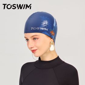 TOSWIM 1pc Women's Plus Size Comfy Waterproof Silicone Swimming Hat With Flower Pattern (Color: Floral Pattern)
