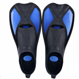 1 Pair Kids Lightweight Professional Short Full Foot Fins; Adjustable And Flexible Fins For Diving Training (Color: Black Blue 35-36)