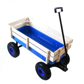 Outdoor station wagon all-terrain pull wooden railing pneumatic tire children's garden (red) (red: blue)