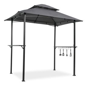 Outdoor Grill Gazebo 8 x 5 Ft;  Shelter Tent;  Double Tier Soft Top Canopy and Steel Frame with hook and Bar Counters (Color: Gray)