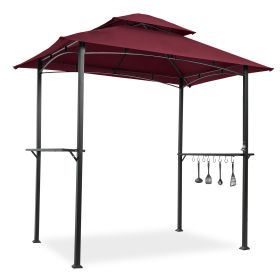 Outdoor Grill Gazebo 8 x 5 Ft;  Shelter Tent;  Double Tier Soft Top Canopy and Steel Frame with hook and Bar Counters (Color: Burgundy)