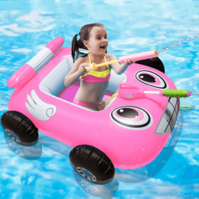 New Inflatable Car Seat Ring For Children With Water Spray Swimming Ring, Water Pool Water Gun Toy, Water Fire Truck Bumper Car (Color: bule)