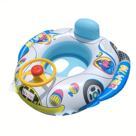 3pc Thickened Kids Swimming Ring With Steering Wheel, Inflatable Swimming Floating Pool Seat Boat For Boys Girls (Items: bule)