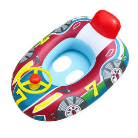 3pc Thickened Kids Swimming Ring With Steering Wheel, Inflatable Swimming Floating Pool Seat Boat For Boys Girls (Items: no.7bule)