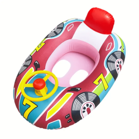 3pc Thickened Kids Swimming Ring With Steering Wheel, Inflatable Swimming Floating Pool Seat Boat For Boys Girls (Items: no.7pink)