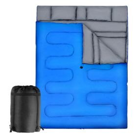 Traving Camping Portable Duble Person Waterproof Sleeping Bag W/ 2 Pillows (Color: Blue)