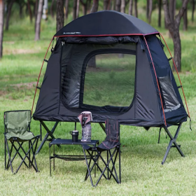 Outdoor Adventure With 1 Person Folding Pop Up Camping Cot Tent (Color: Dark Blue)