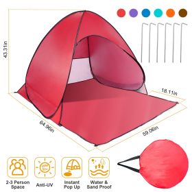 Pop Up Beach Tent Sun Shade Shelter Anti-UV Automatic Waterproof Tent Canopy for 2/3 Man w/ Net Window Storage Bag (Color: Red)