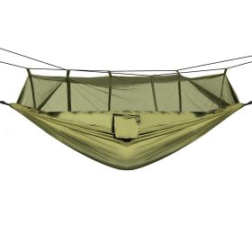600lbs Load 2 Persons Hammock with Mosquito Net Outdoor Hiking Camping Hommock Portable Nylon Swing Hanging Bed (Color: Green)