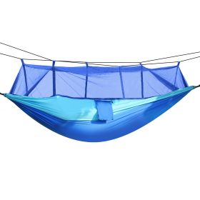 600lbs Load 2 Persons Hammock with Mosquito Net Outdoor Hiking Camping Hommock Portable Nylon Swing Hanging Bed (Color: Blue)